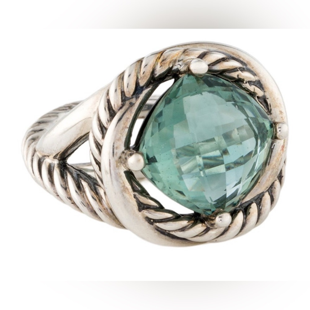 David Yurman Infiniti Silver Ring with Prasiolite Gemstone, size 8.5.